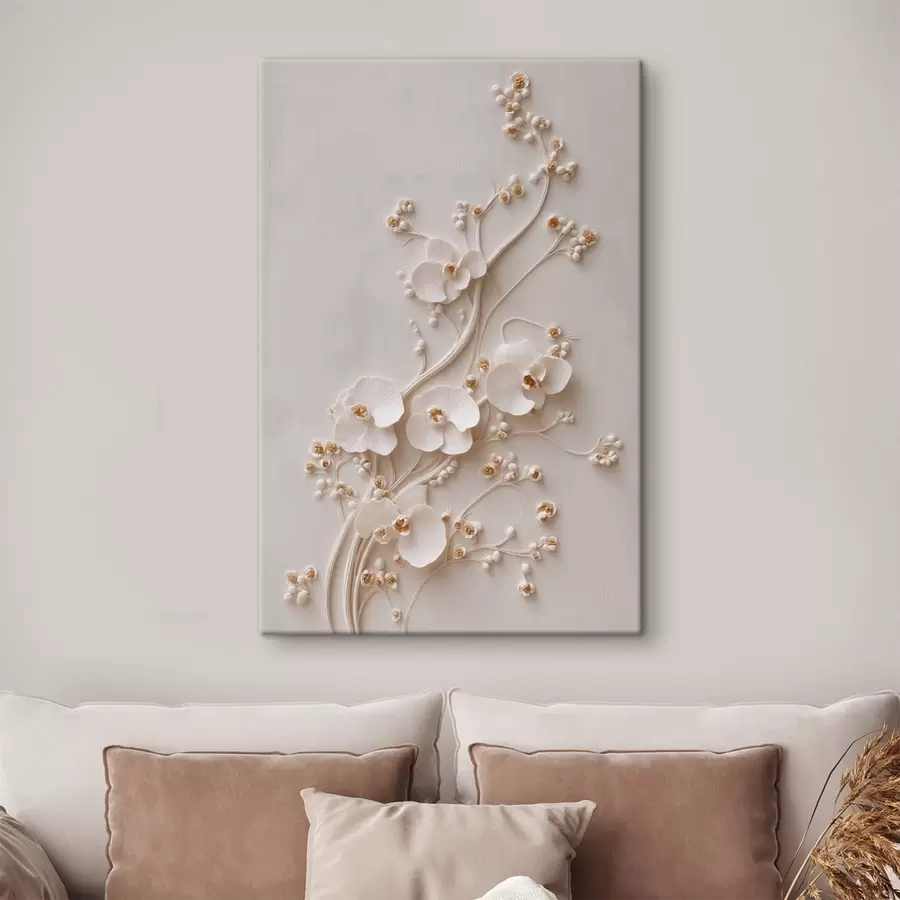 murales de pared Delicadas orquídeas blancas en elegantes ramas s49959