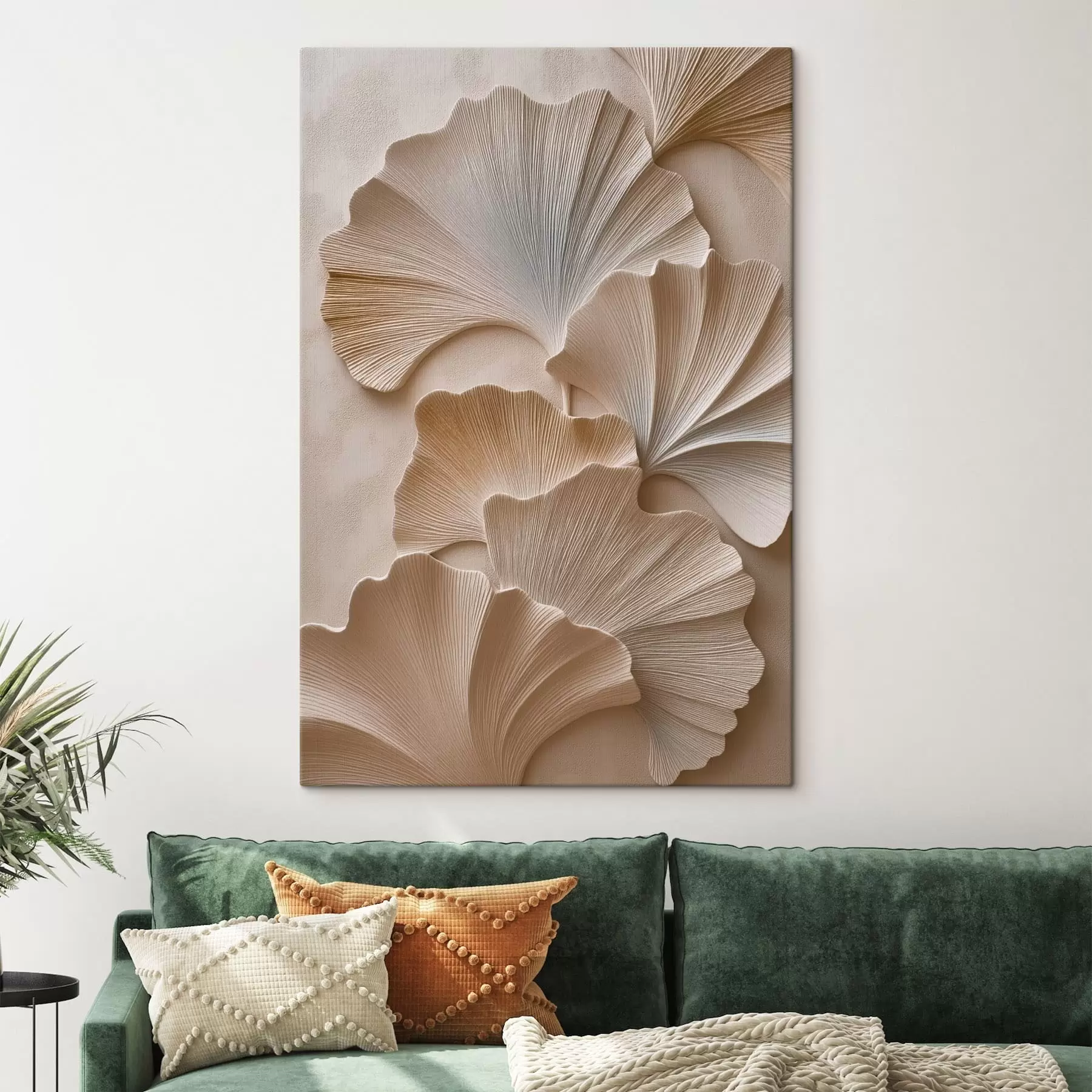 murales de pared Hojas en tonos neutros suaves con efecto de relieve s49960