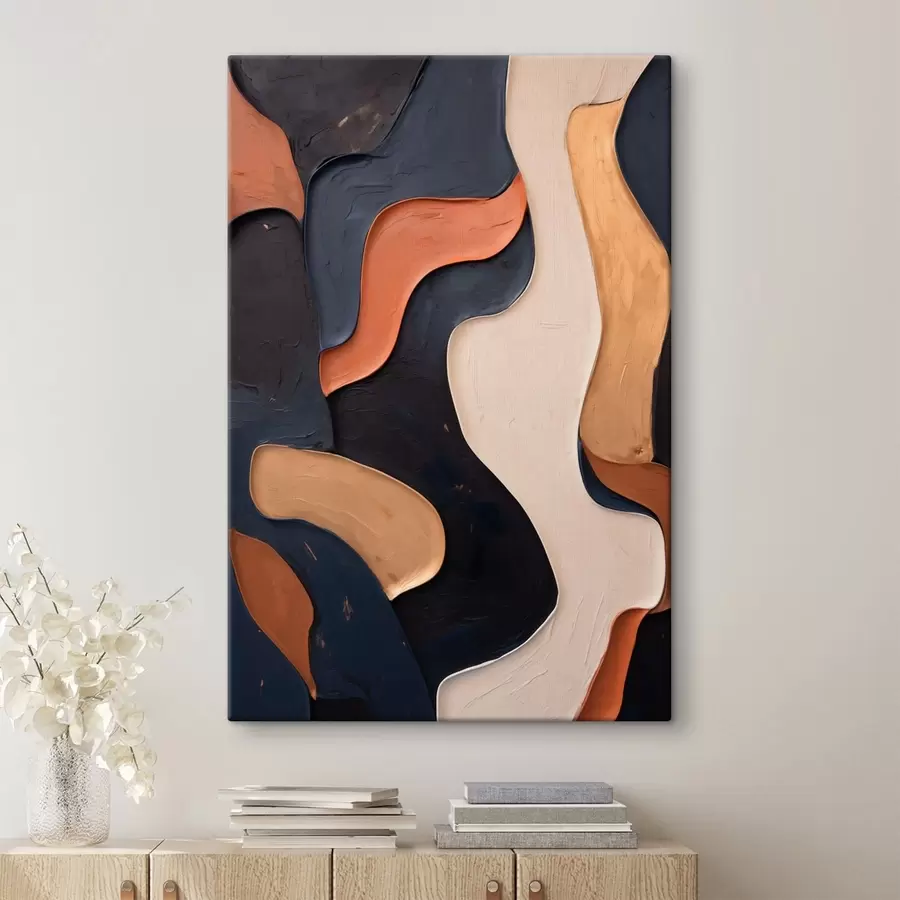 murales de pared Formas onduladas abstractas en tonos oscuros s49963