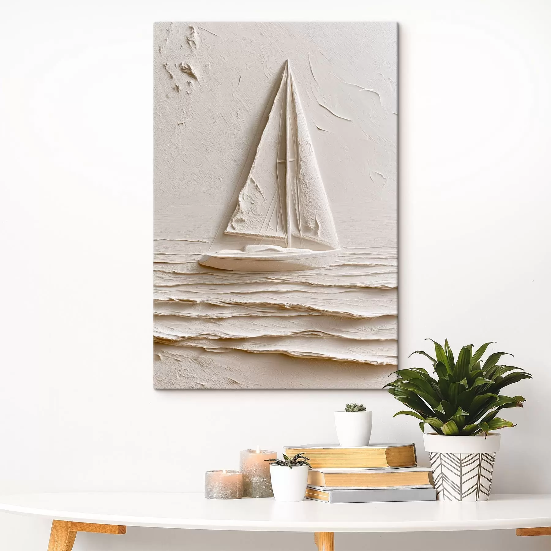 murales de pared Velero sobre olas tranquilas con efecto de relieve s49964