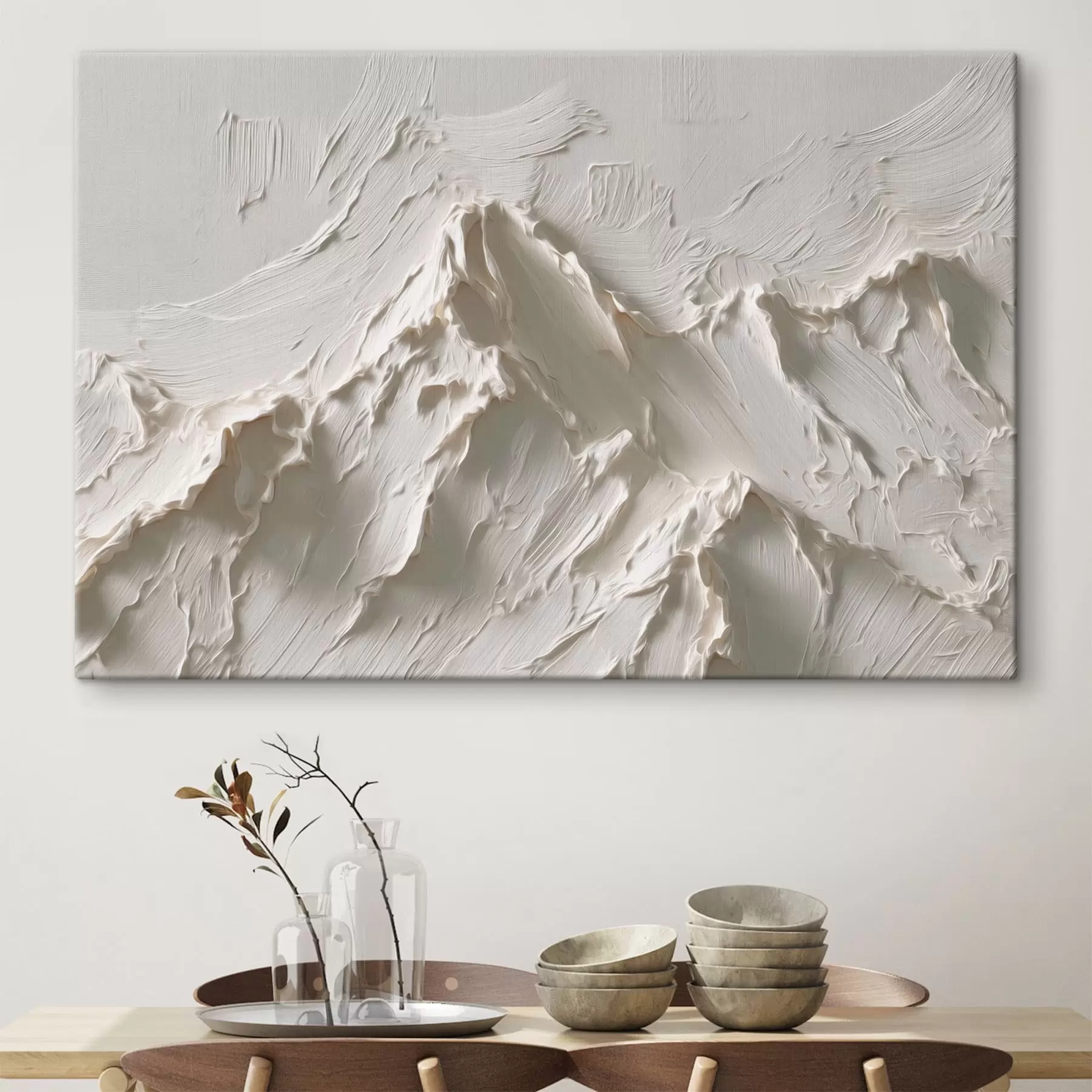 murales de pared Cumbres de montaña en tonos claros con efecto de relieve s49965
