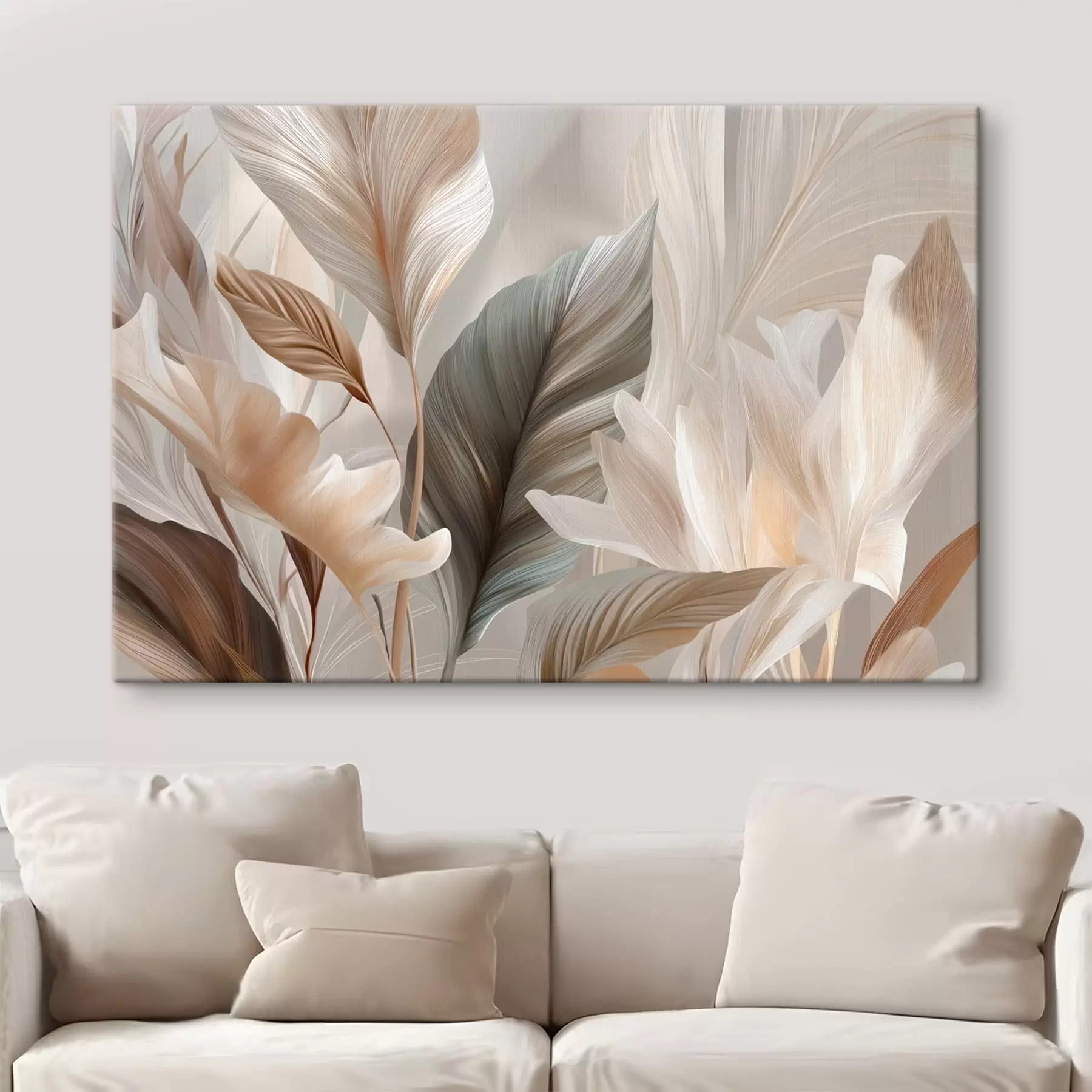murales de pared Hojas estilizadas en suaves tonos neutros s49969