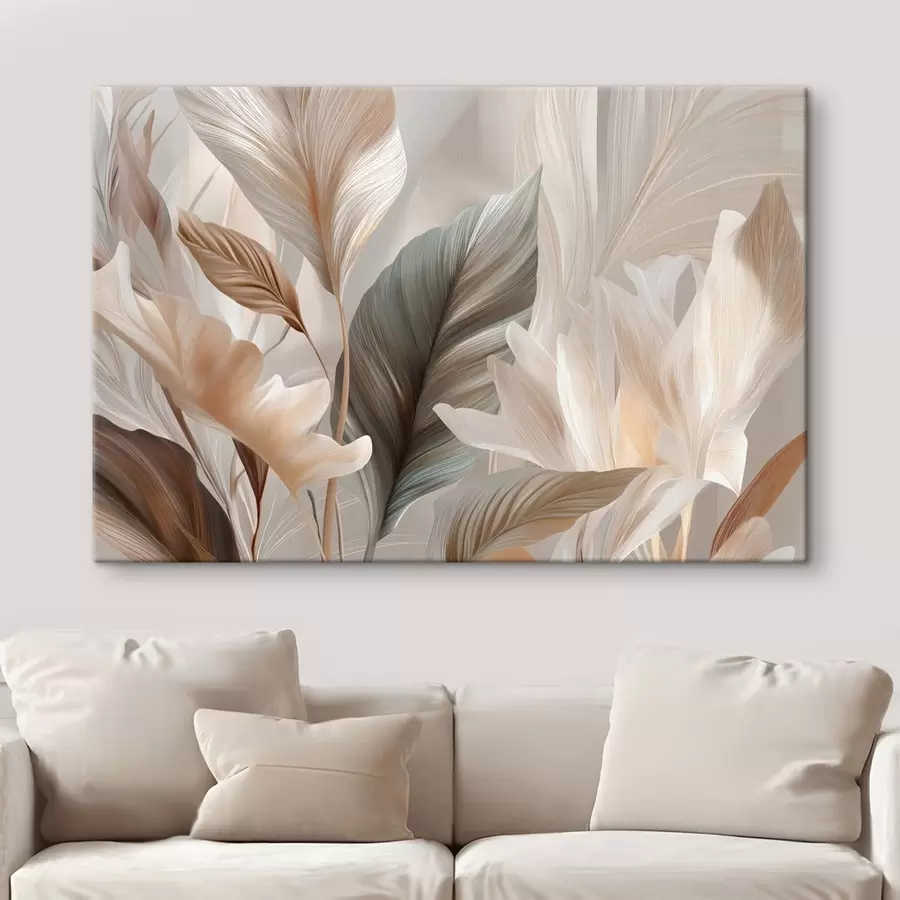 murales de pared Hojas estilizadas en suaves tonos neutros s49969