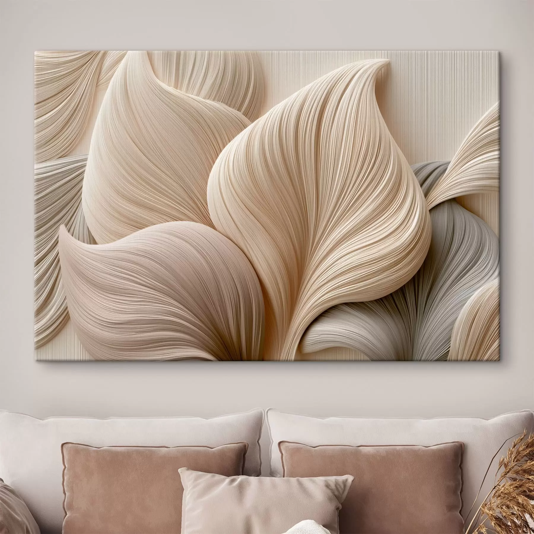 murales de pared Hojas con líneas fluidas y efecto de relieve s49970