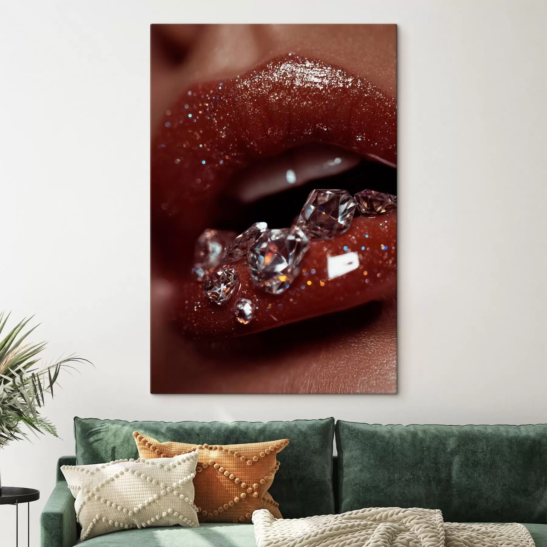 murales de pared Primer plano de unos labios brillantes con cristales transparentes s49977
