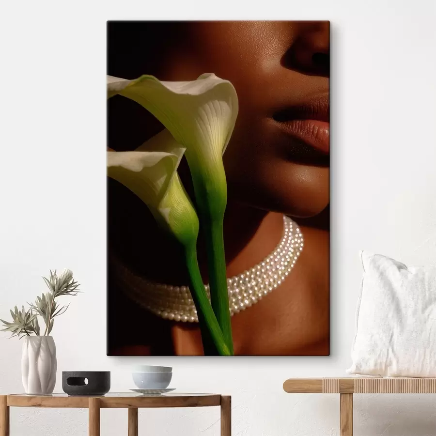murales de pared Retrato con flores blancas bajo una luz suave s49980