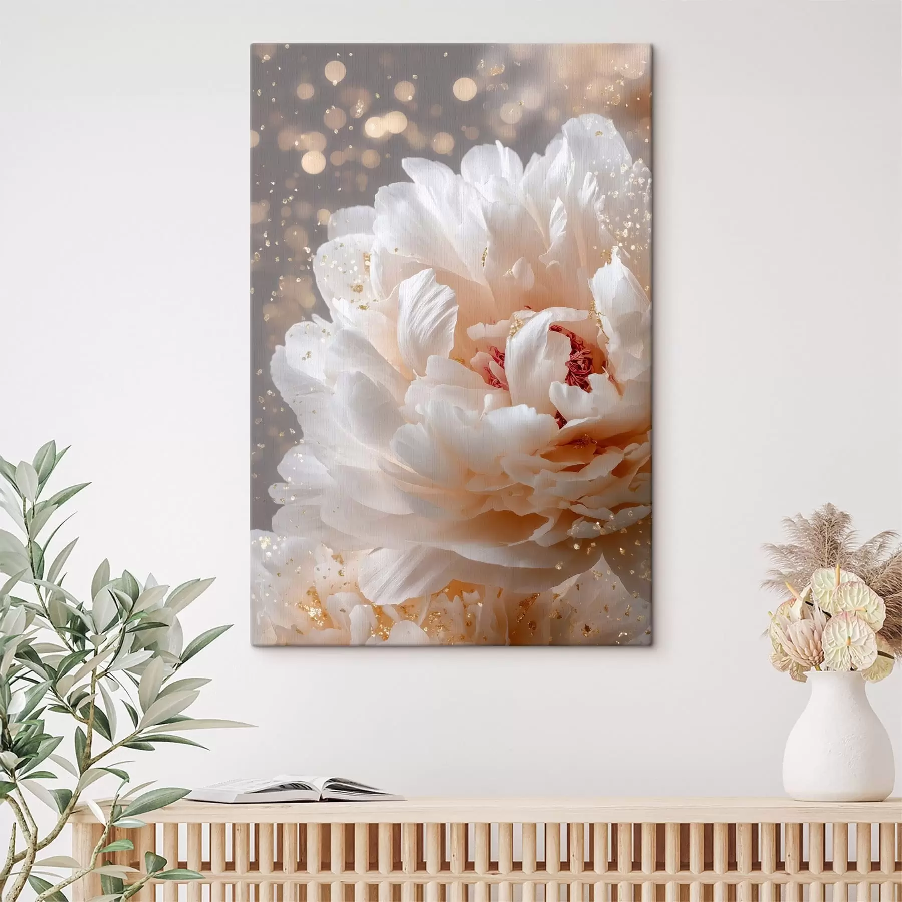 murales de pared Una exuberante flor blanca con un delicado resplandor s49981