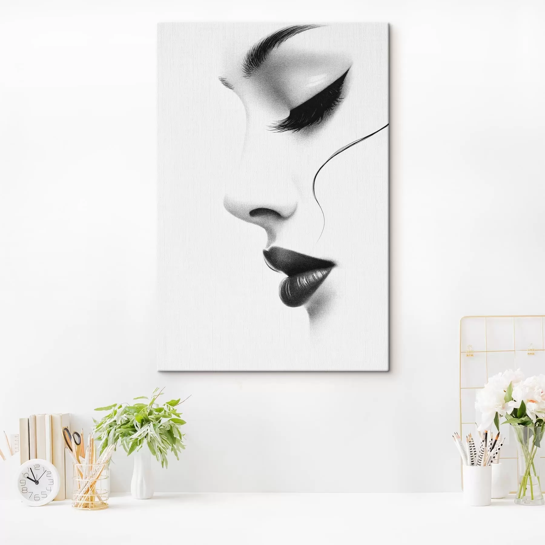 murales de pared Retrato minimalista de una mujer en blanco y negro s49982