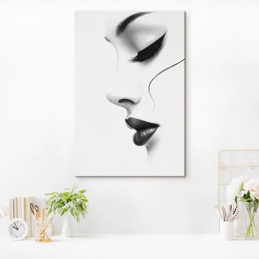 murales de pared Retrato minimalista de una mujer en blanco y negro s49982
