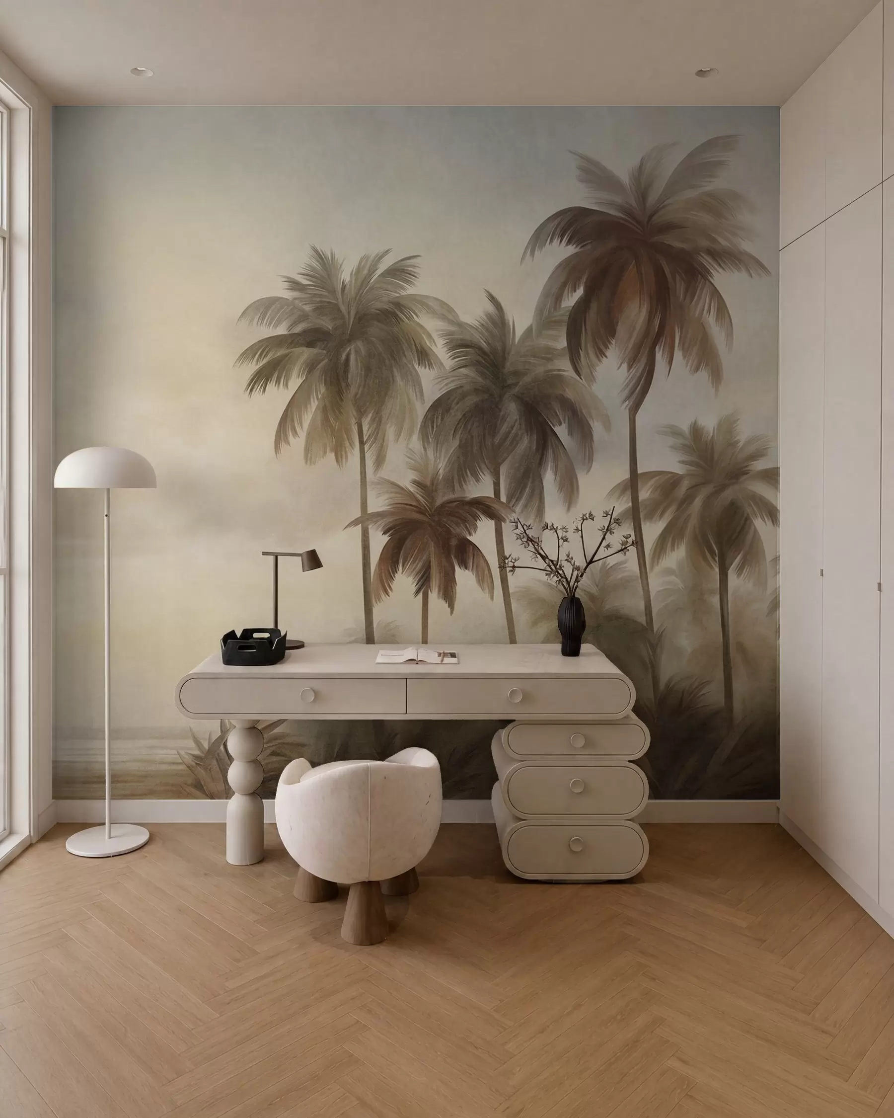 murales de pared Palmeras, paisaje tropical, arte con textura w09938