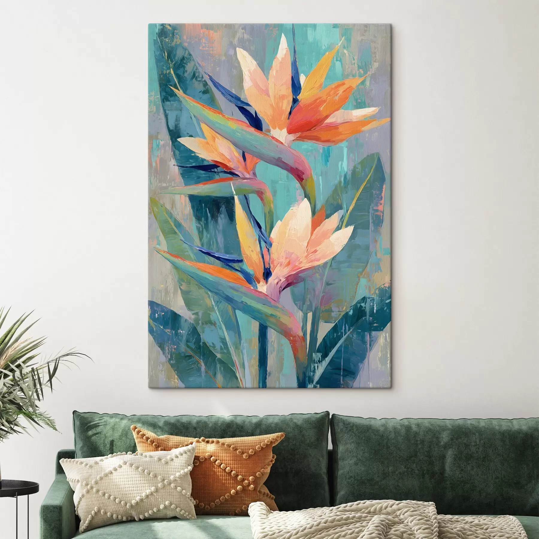 murales de pared Una estrelitzia llena de vida, representada con un estilo pictórico s50151