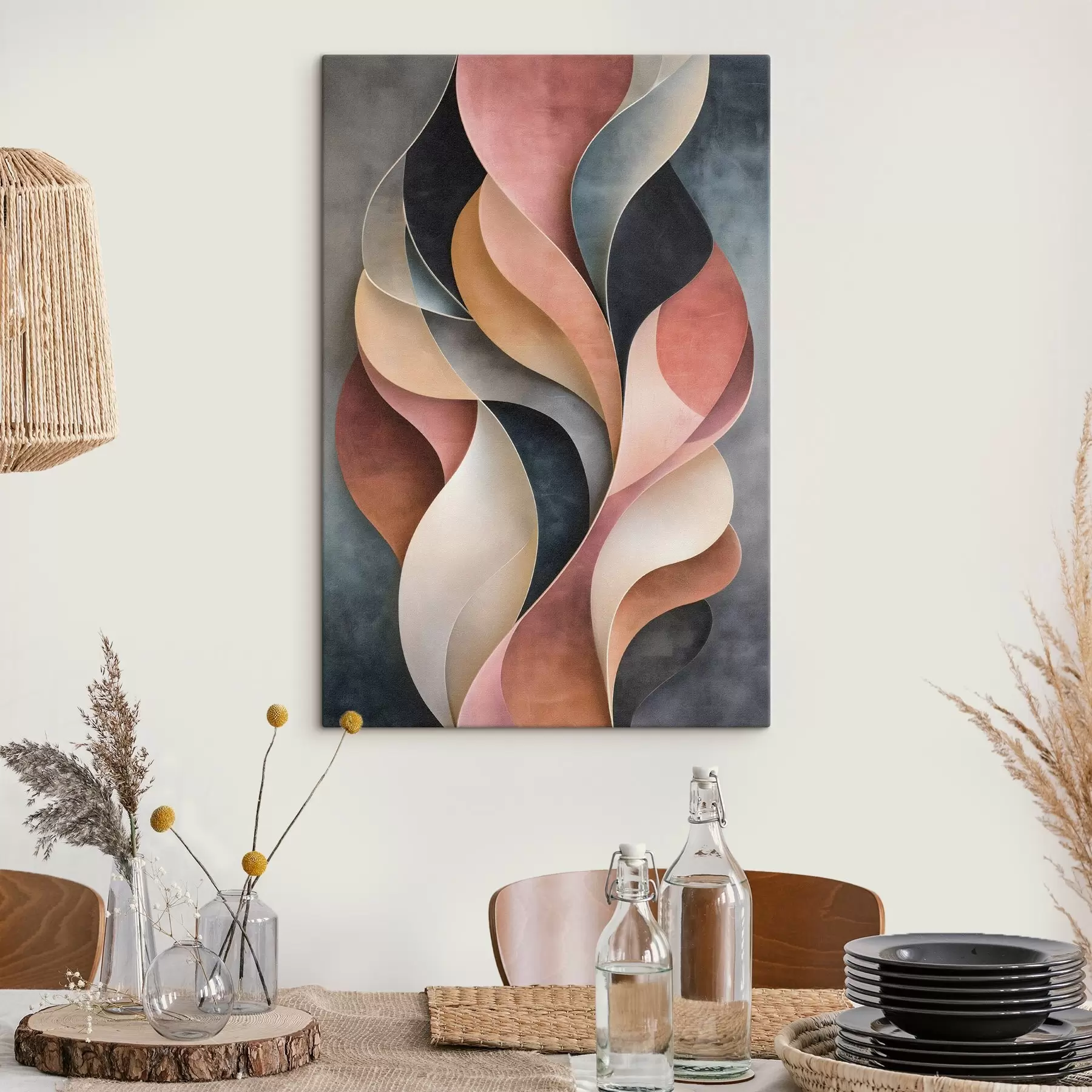 murales de pared Olas abstractas en tonos de negro y terracota s50155