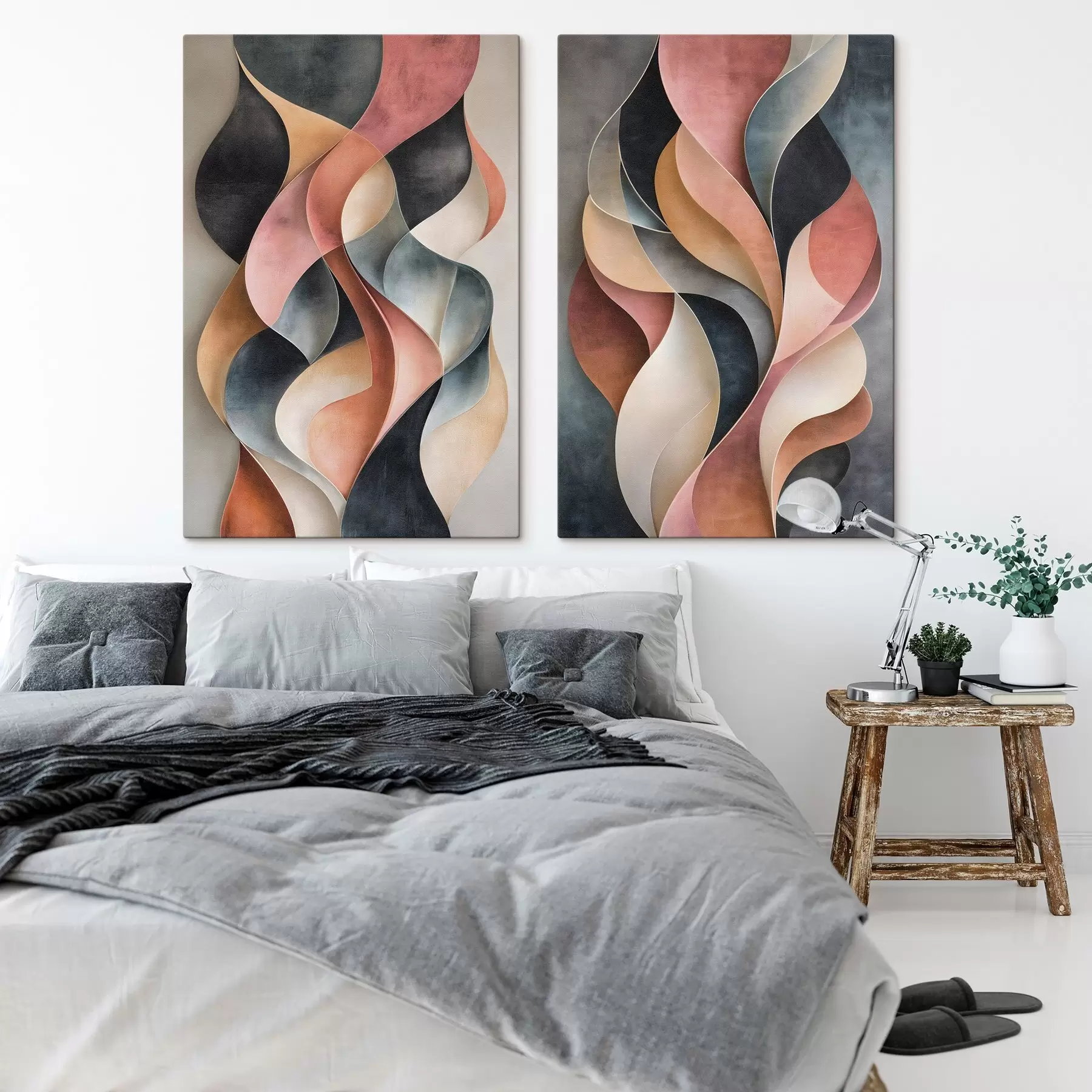 murales de pared Olas abstractas en tonos de negro y terracota m30816