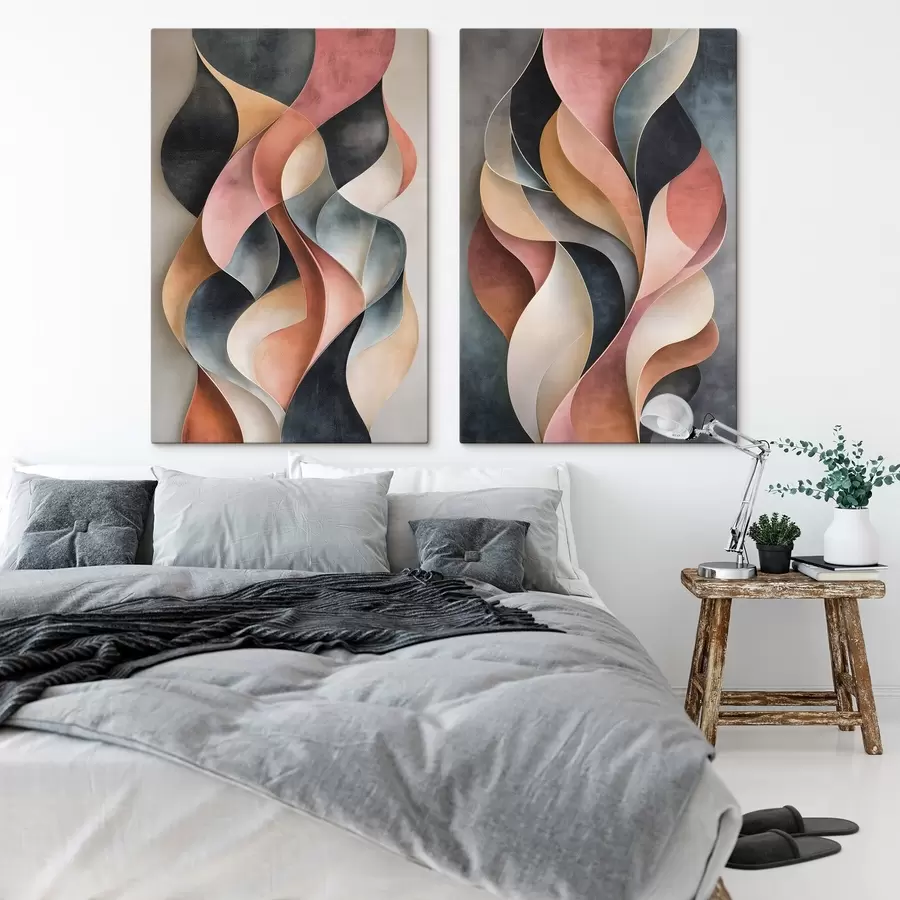 murales de pared Olas abstractas en tonos de negro y terracota m30816