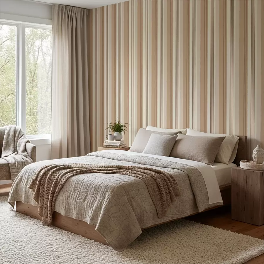 murales de pared Rayas en tonos beige y marrón cálidos a01248v4