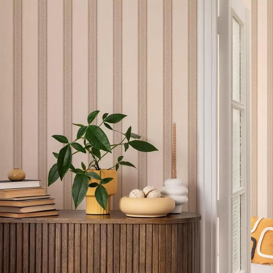 murales de pared Elegantes rayas beige con hojas a01249v2
