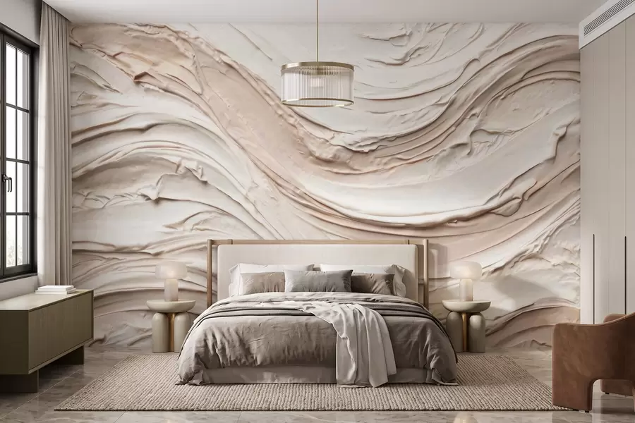 murales de pared Ondas cálidas en tonos crema y melocotón que imitan el yeso texturizado, abstractas w09990
