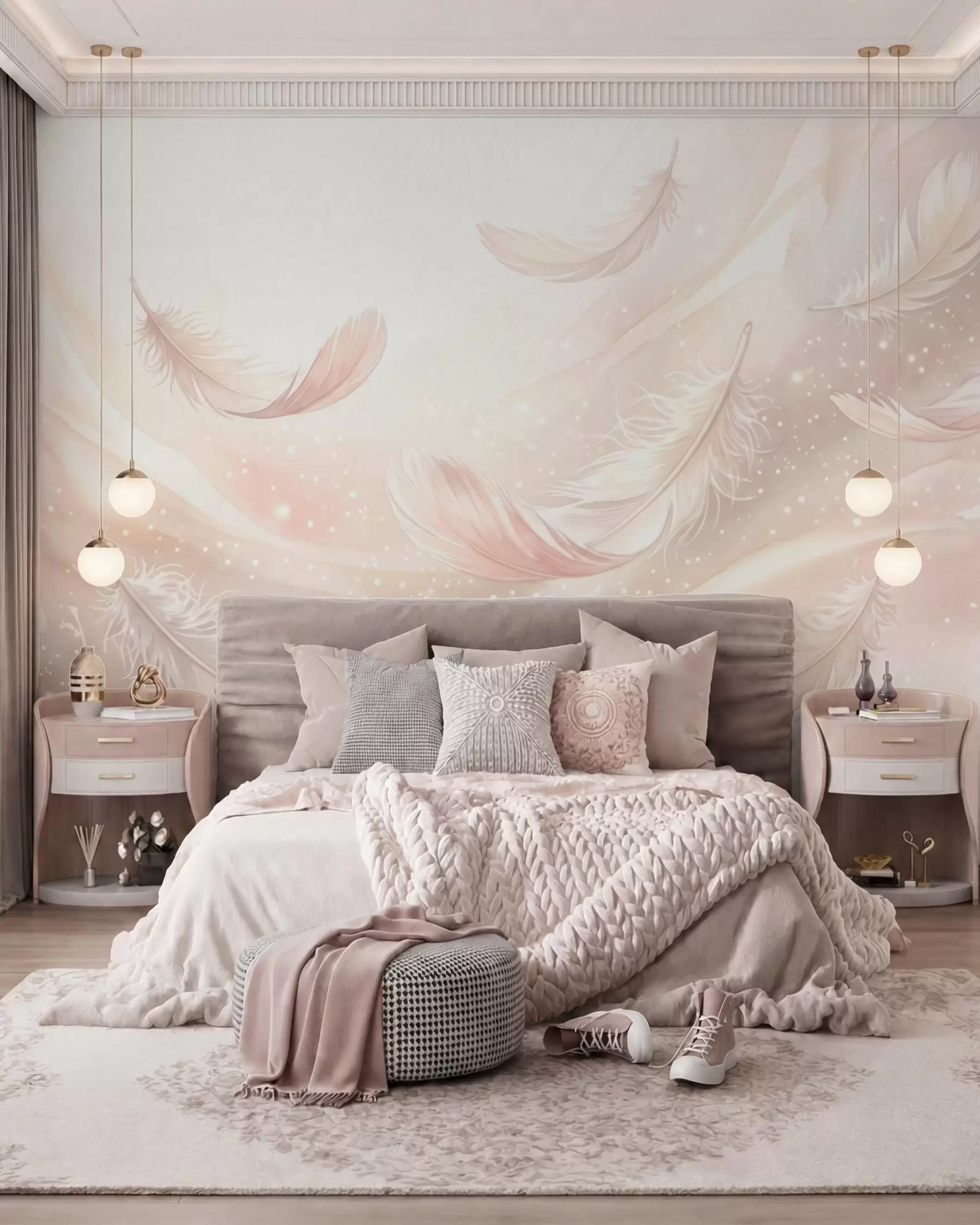 murales de pared Plumas color melocotón w10003