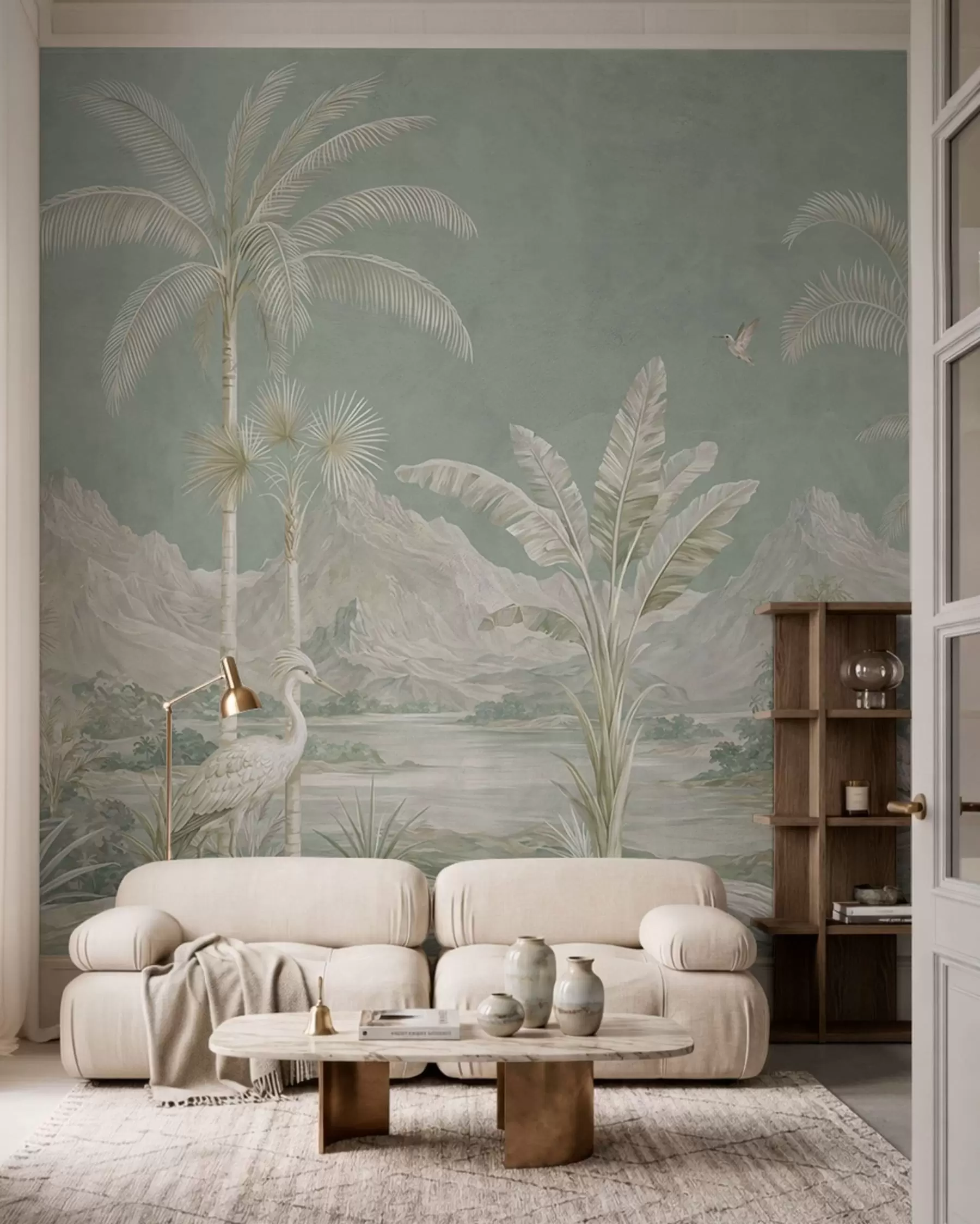 murales de pared Paisaje tropical en suaves tonos verdes w05819