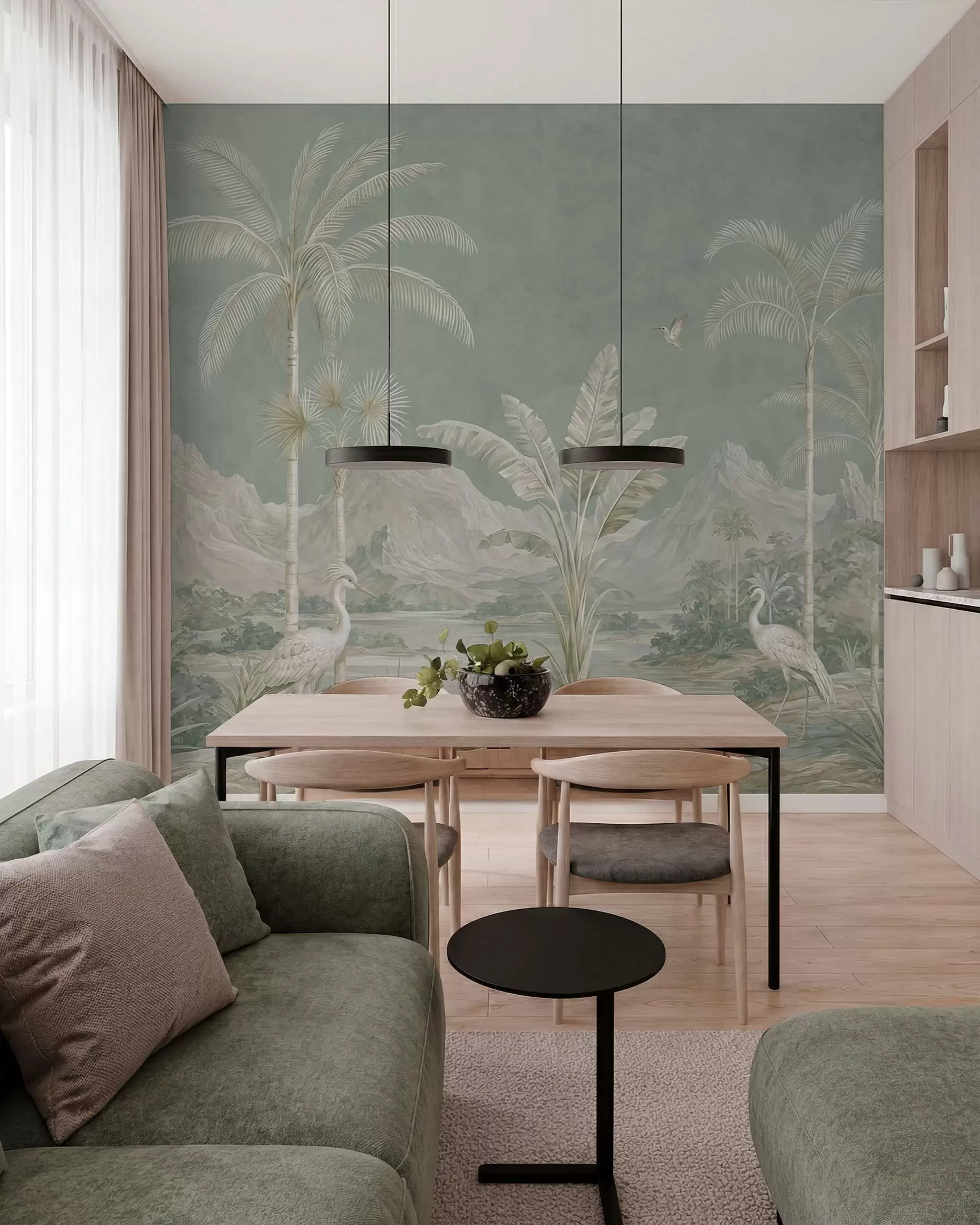 murales de pared Paisaje tropical en suaves tonos verdes w05819