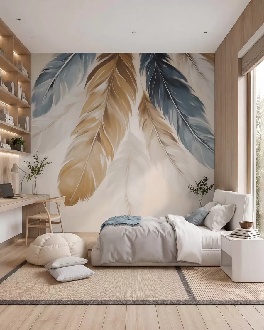 murales de pared Plumas en ocre w05845
