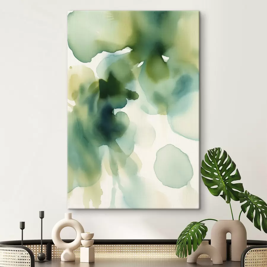 murales de pared Cuadro abstracto al acuarela con formas fluidas en tonos verdes s50206