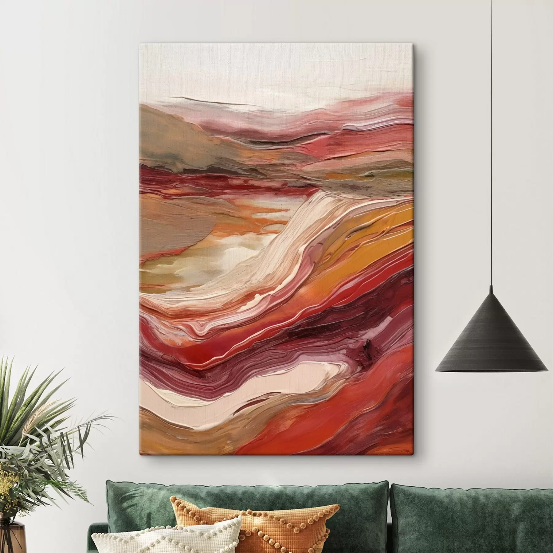 murales de pared Paisaje abstracto con capas texturizadas de rojo, naranja y beige s50216