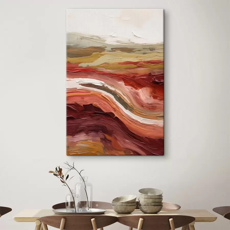 murales de pared Paisaje abstracto con capas texturizadas de rojo, naranja y beige s50217