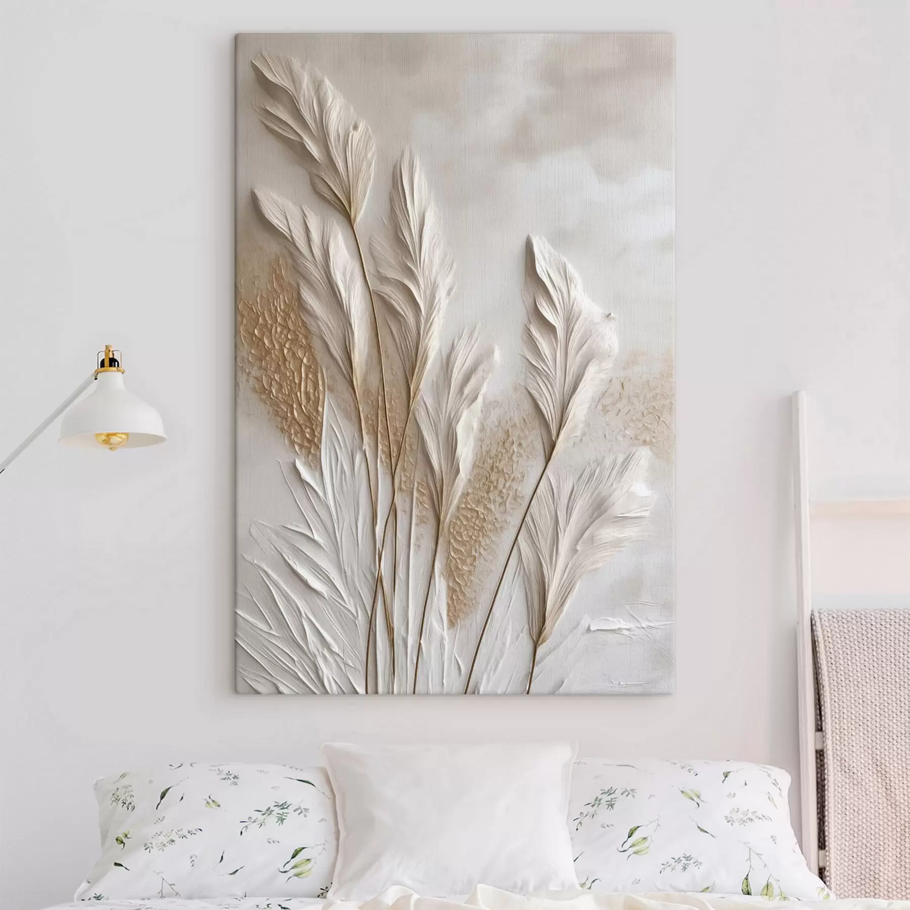 murales de pared Tallos de trigo secos sobre un fondo beige claro, texturas naturales s50219