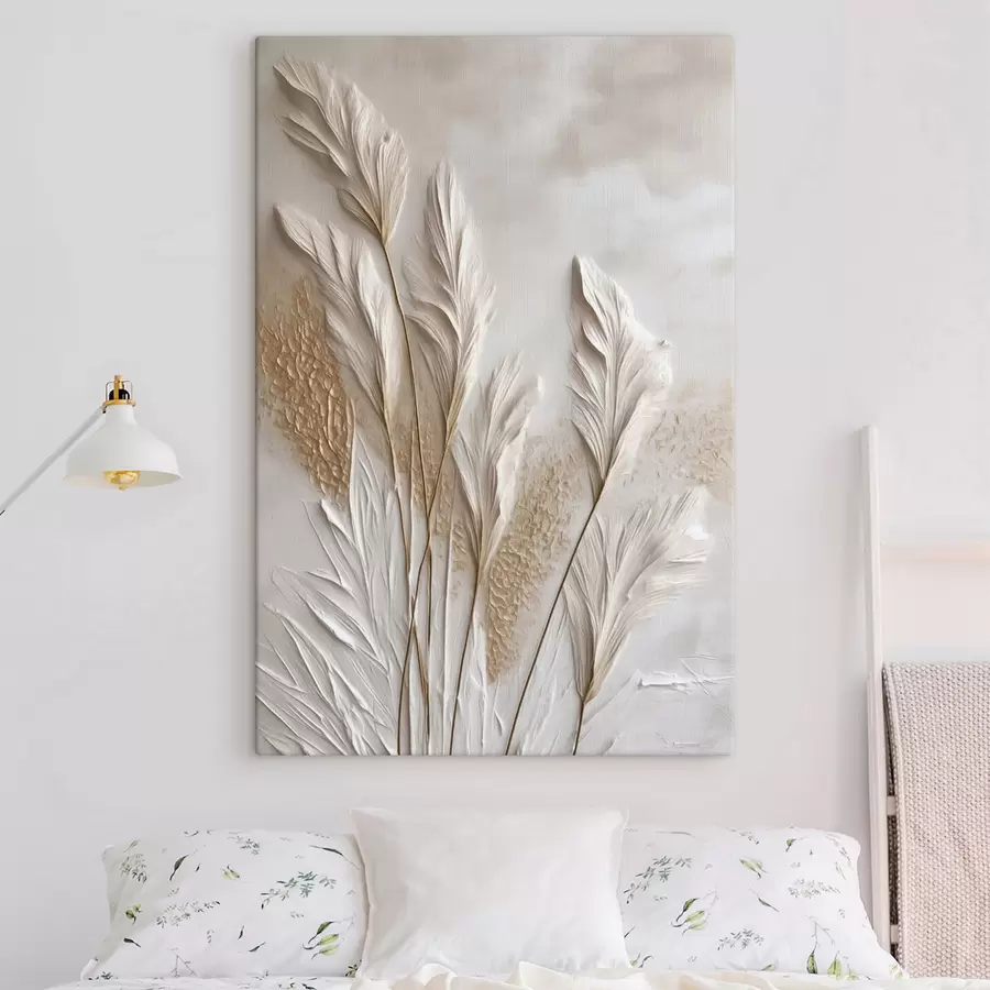 murales de pared Tallos de trigo secos sobre un fondo beige claro, texturas naturales s50219