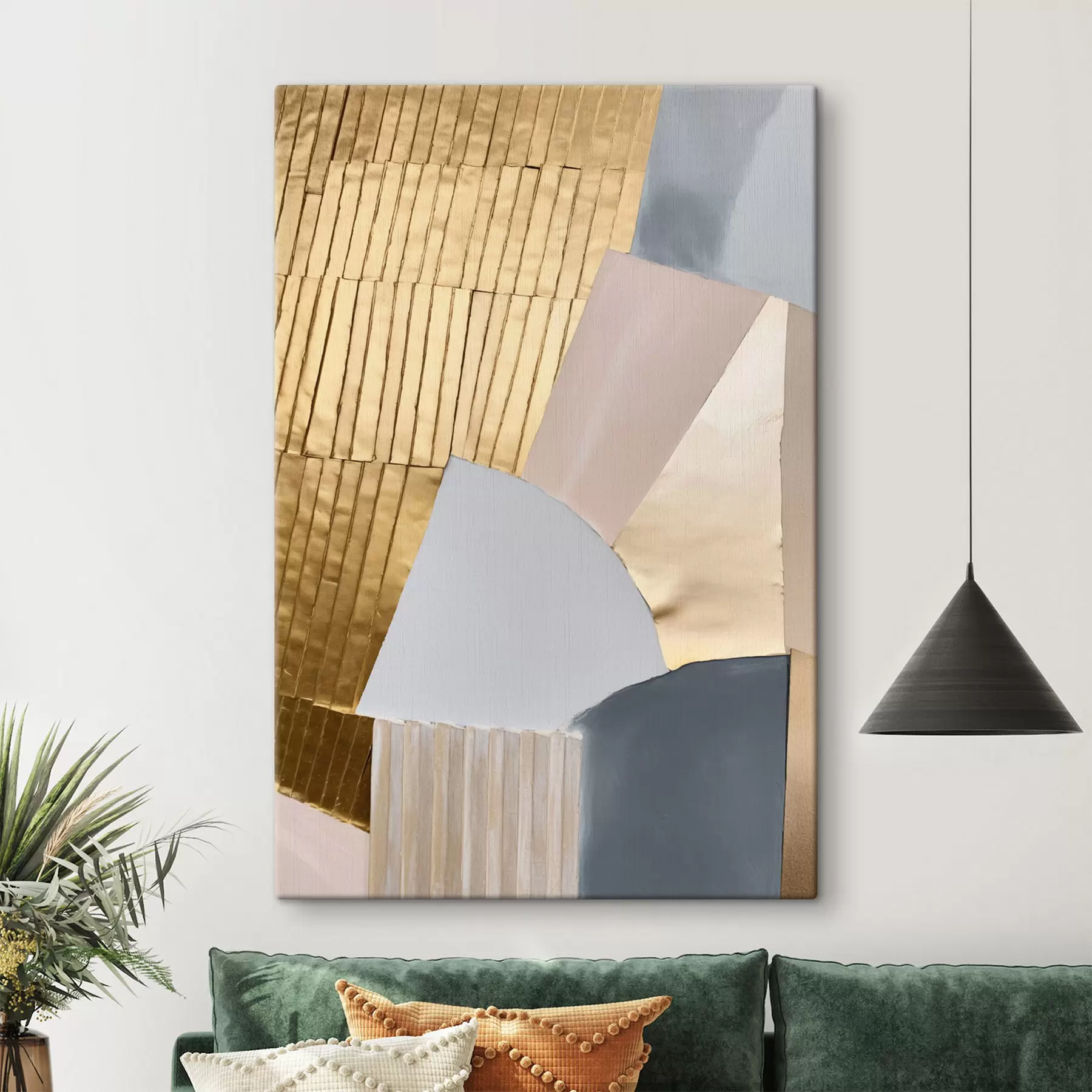 murales de pared Formas geométricas abstractas con texturas en amarillo, rosa pálido y gris s50220