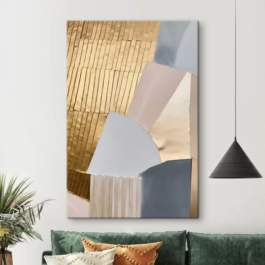 murales de pared Formas geométricas abstractas con texturas en amarillo, rosa pálido y gris s50220
