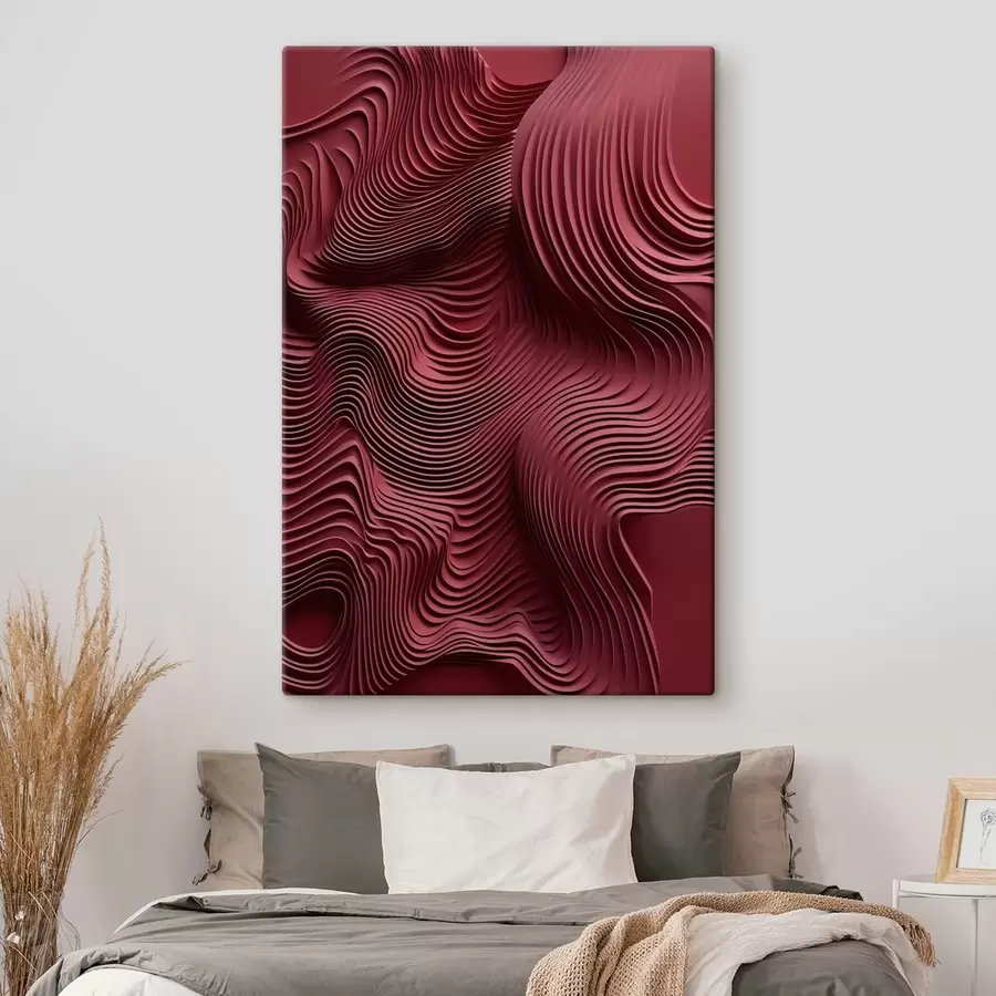 murales de pared Rojo oscuro, texturas abstractas lisas en capas onduladas, arte moderno s50222