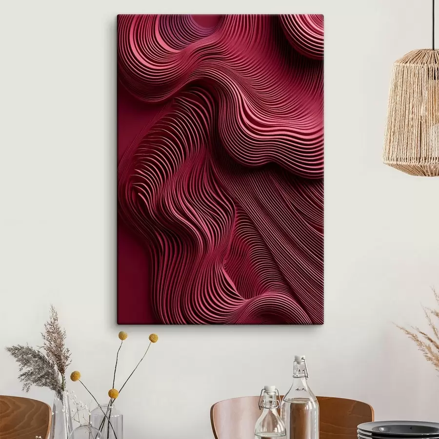 murales de pared Rojo oscuro, texturas abstractas lisas en capas onduladas, arte moderno s50223