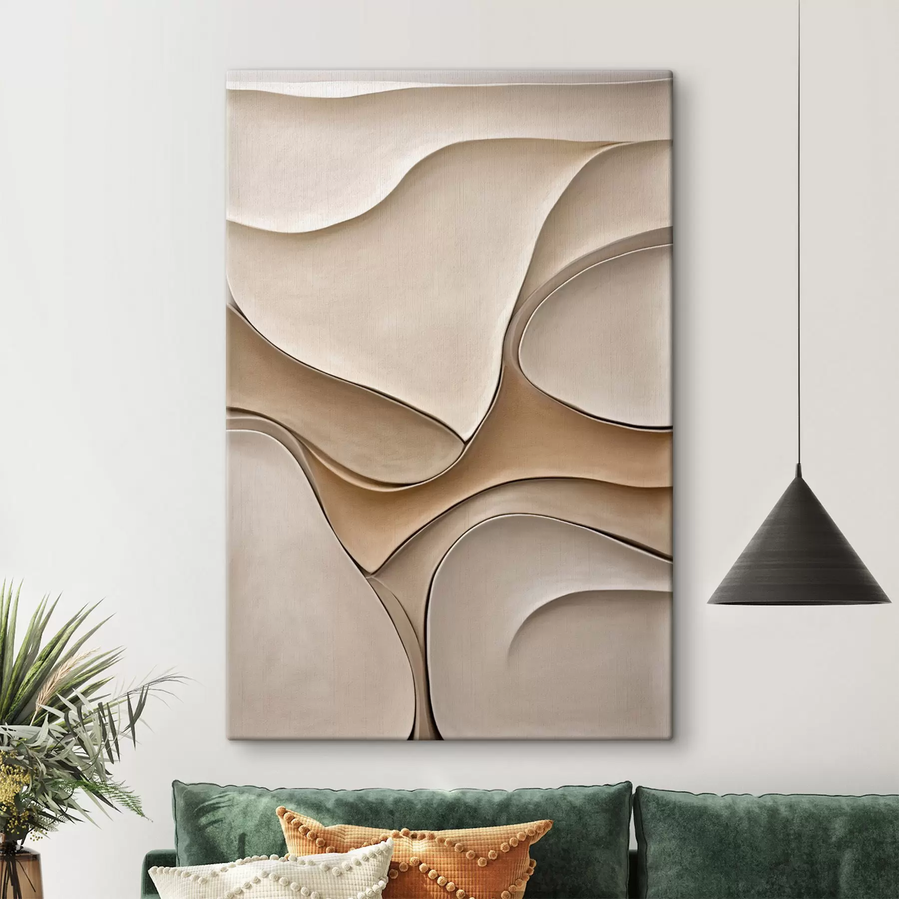 murales de pared Formas abstractas, fluidas y orgánicas en tonos neutros de beige y crema; arte con textura s50225