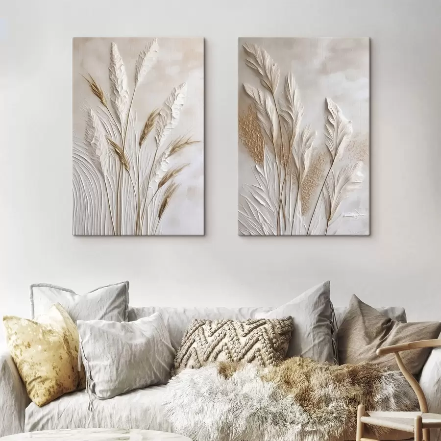 murales de pared Tallos de trigo secos sobre un fondo beige claro, texturas naturales m30842