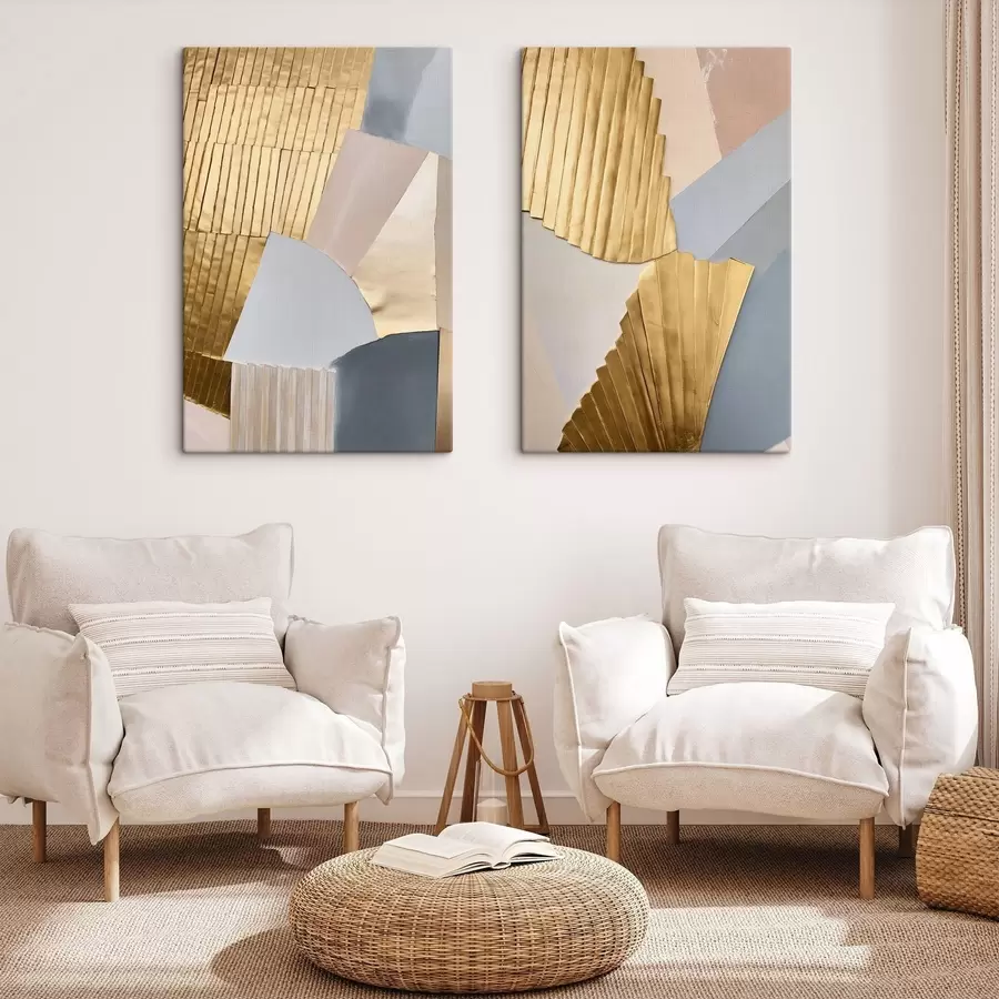 murales de pared Formas geométricas abstractas con texturas en amarillo, rosa pálido y gris m30843