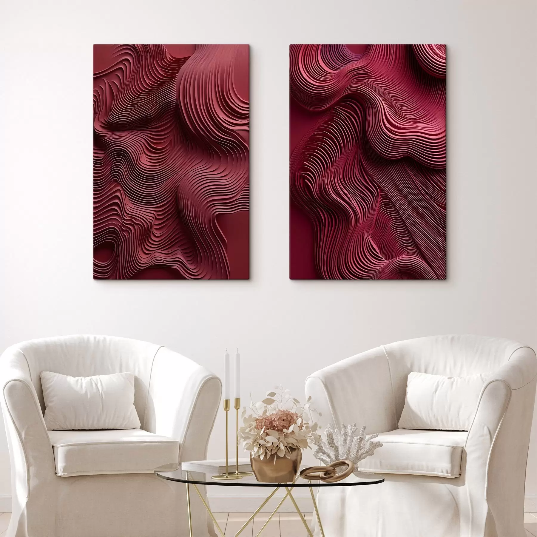 murales de pared Rojo oscuro, texturas abstractas lisas en capas onduladas, arte moderno m30844