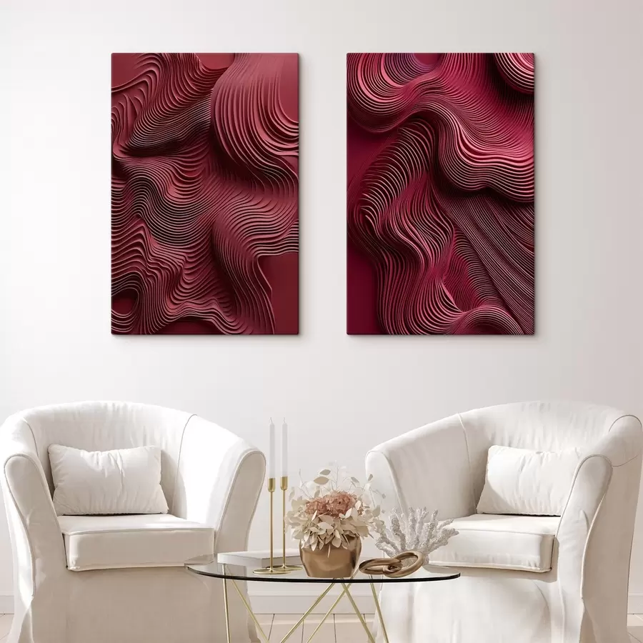 murales de pared Rojo oscuro, texturas abstractas lisas en capas onduladas, arte moderno m30844
