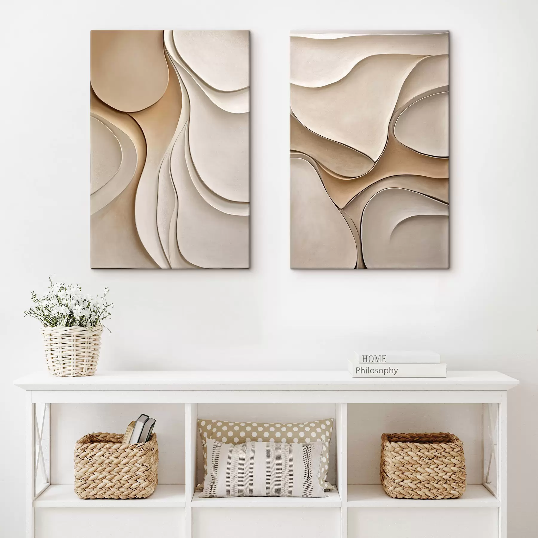 murales de pared Formas abstractas, fluidas y orgánicas en tonos neutros de beige y crema; arte con textura m30845