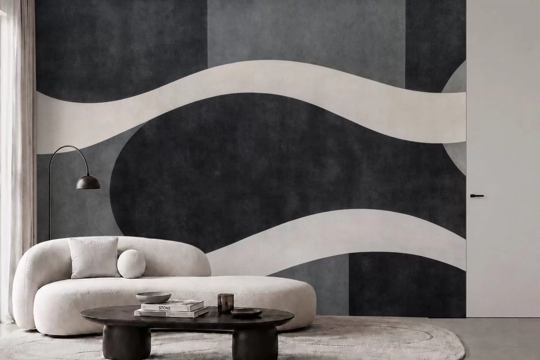 murales de pared Grafito con onduladas formas pálidas sobre un fondo de color gris carbón intenso w05854