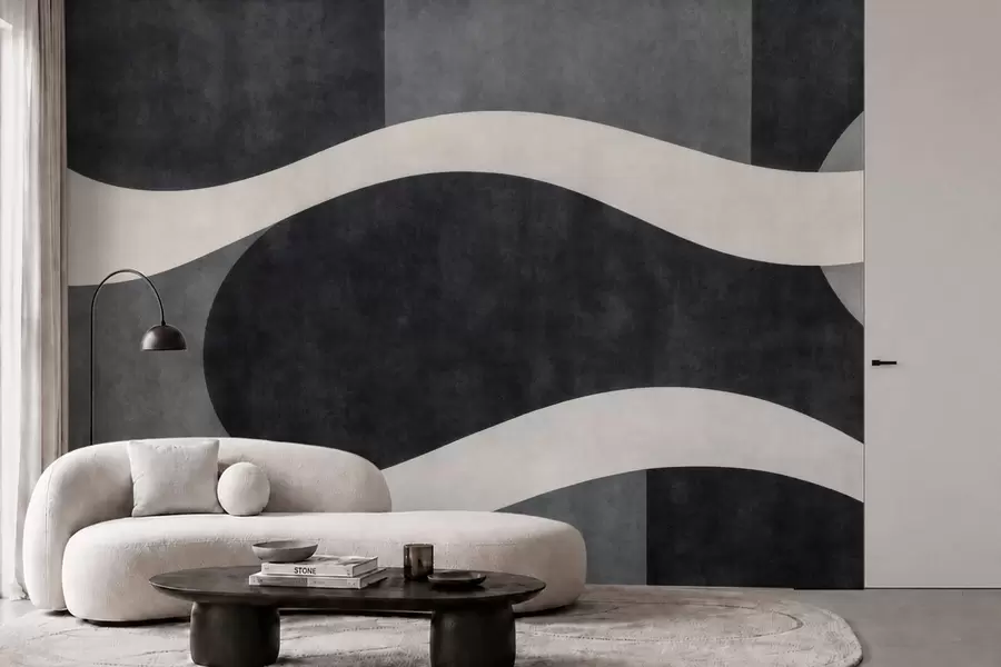 murales de pared Grafito con onduladas formas pálidas sobre un fondo de color gris carbón intenso w05854