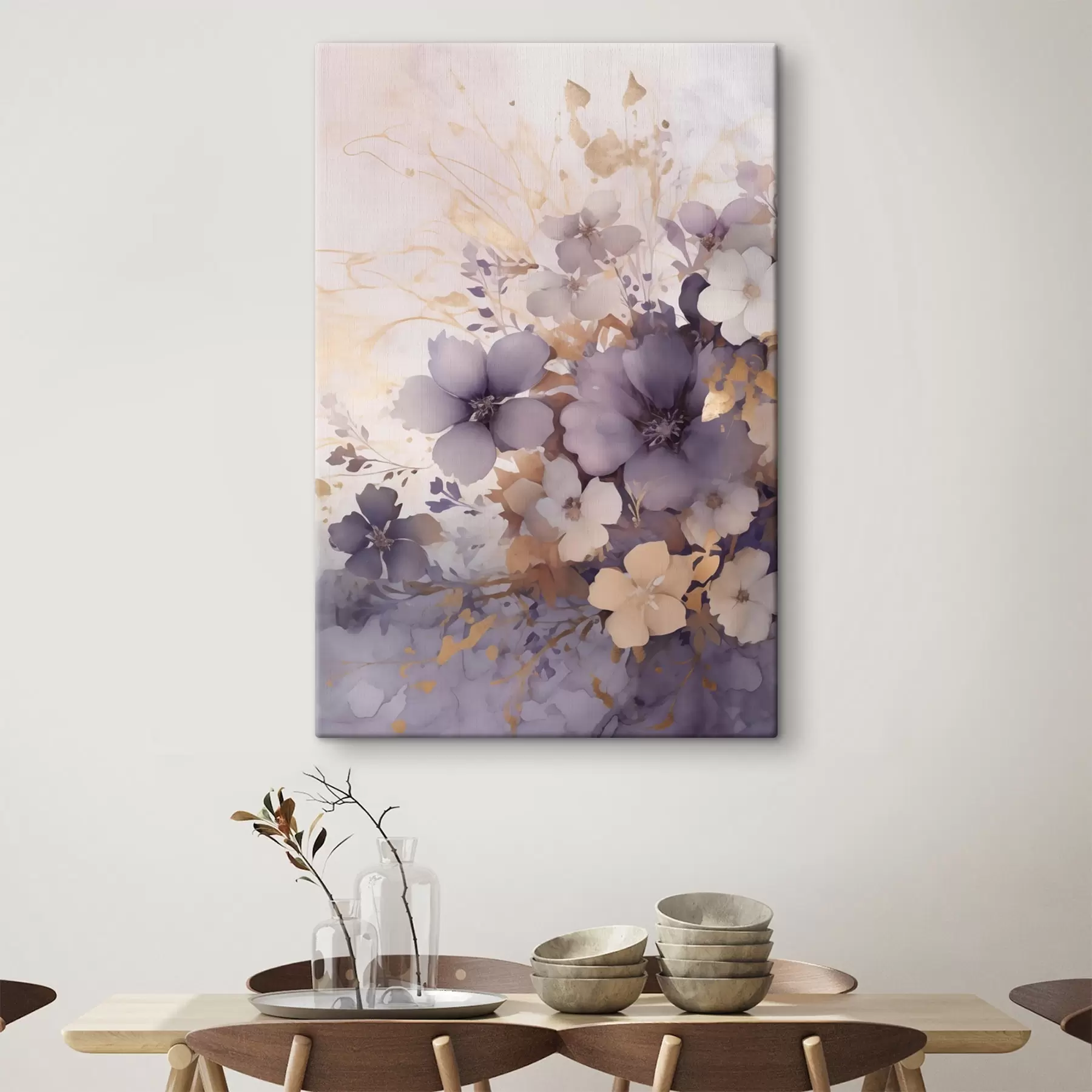 murales de pared Niebla con flores moradas s50298
