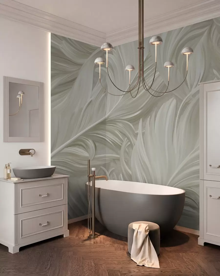 murales de pared Una pluma grande, pintada y curvada en tonos beige fríos w05757v2