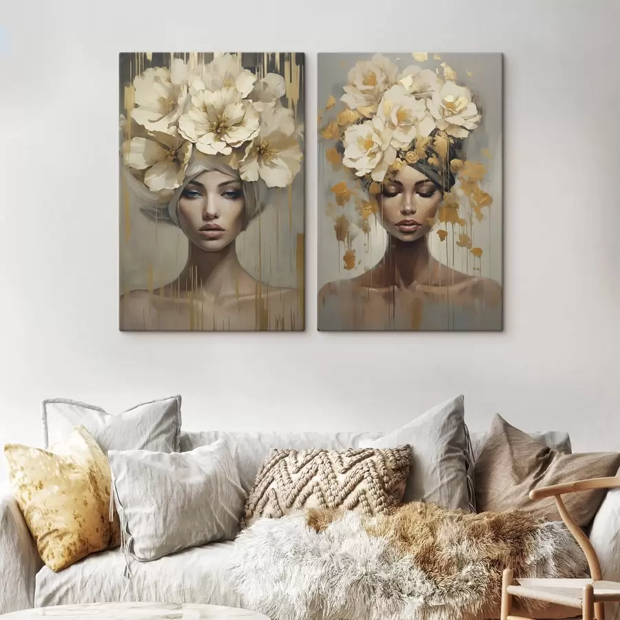 murales de pared Mujer abstracta con flores en el pelo, imitación de un cuadro m30898