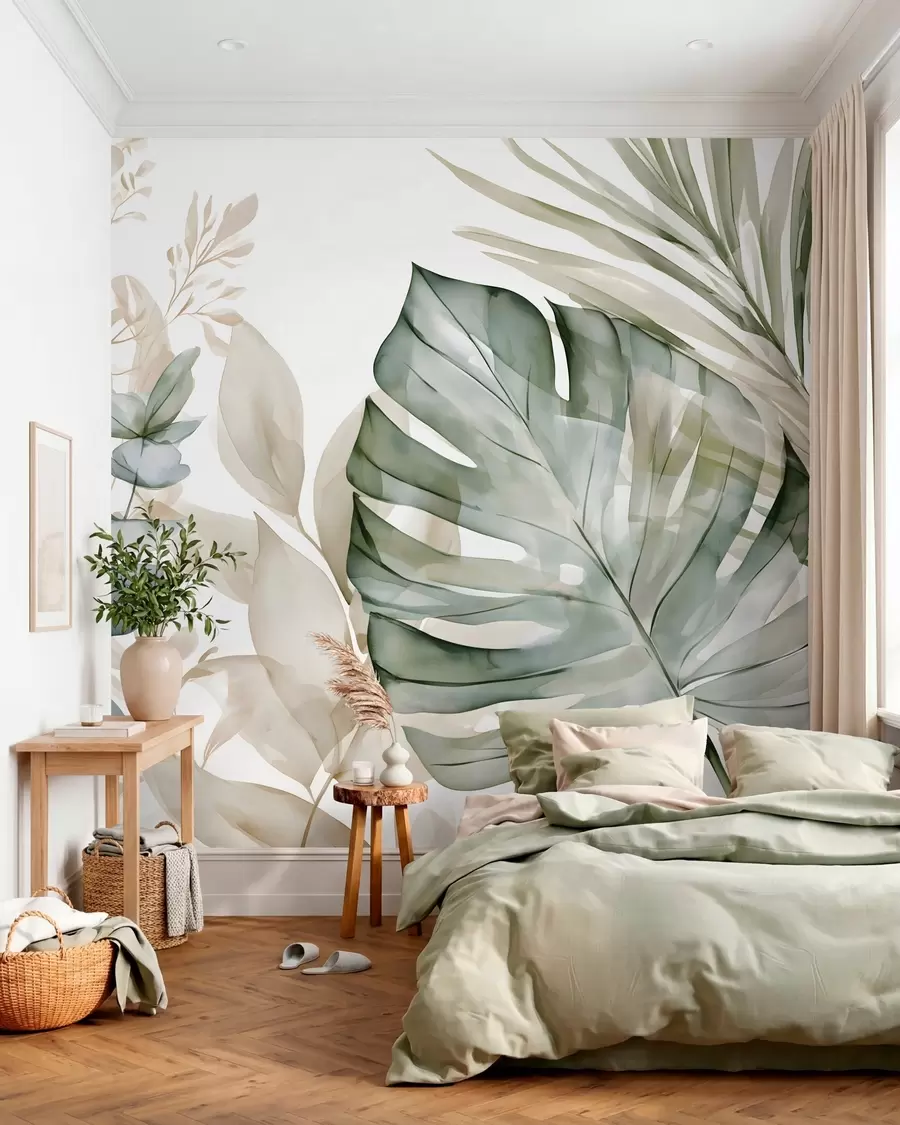 murales de pared Hojas tropicales grandes en estilo acuarela w05867