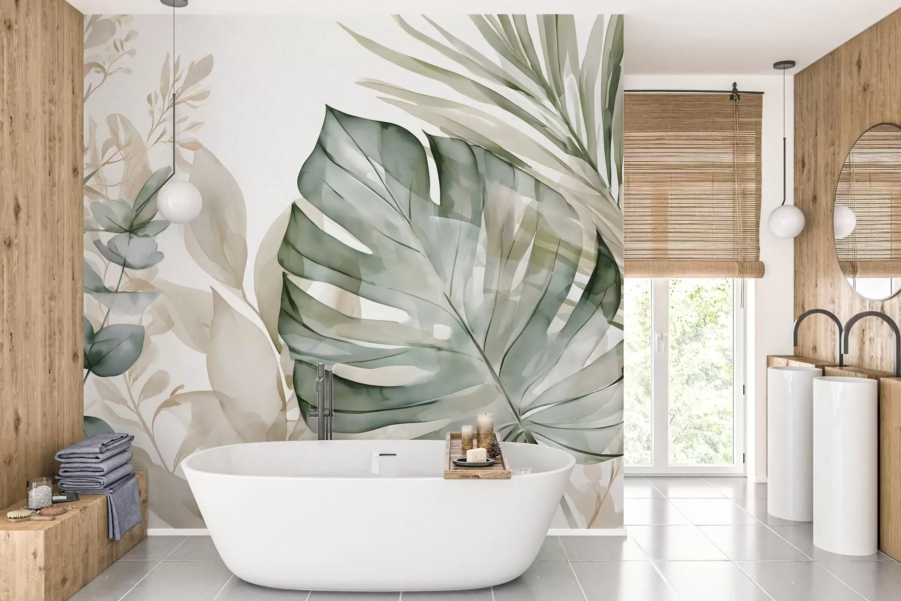murales de pared Hojas tropicales grandes en estilo acuarela w05867