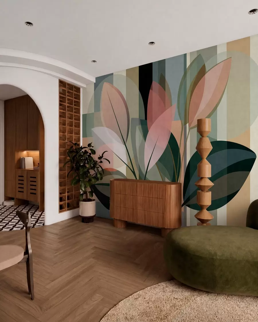 murales de pared Una elegante obra abstracta en la que aparecen plantas w05871