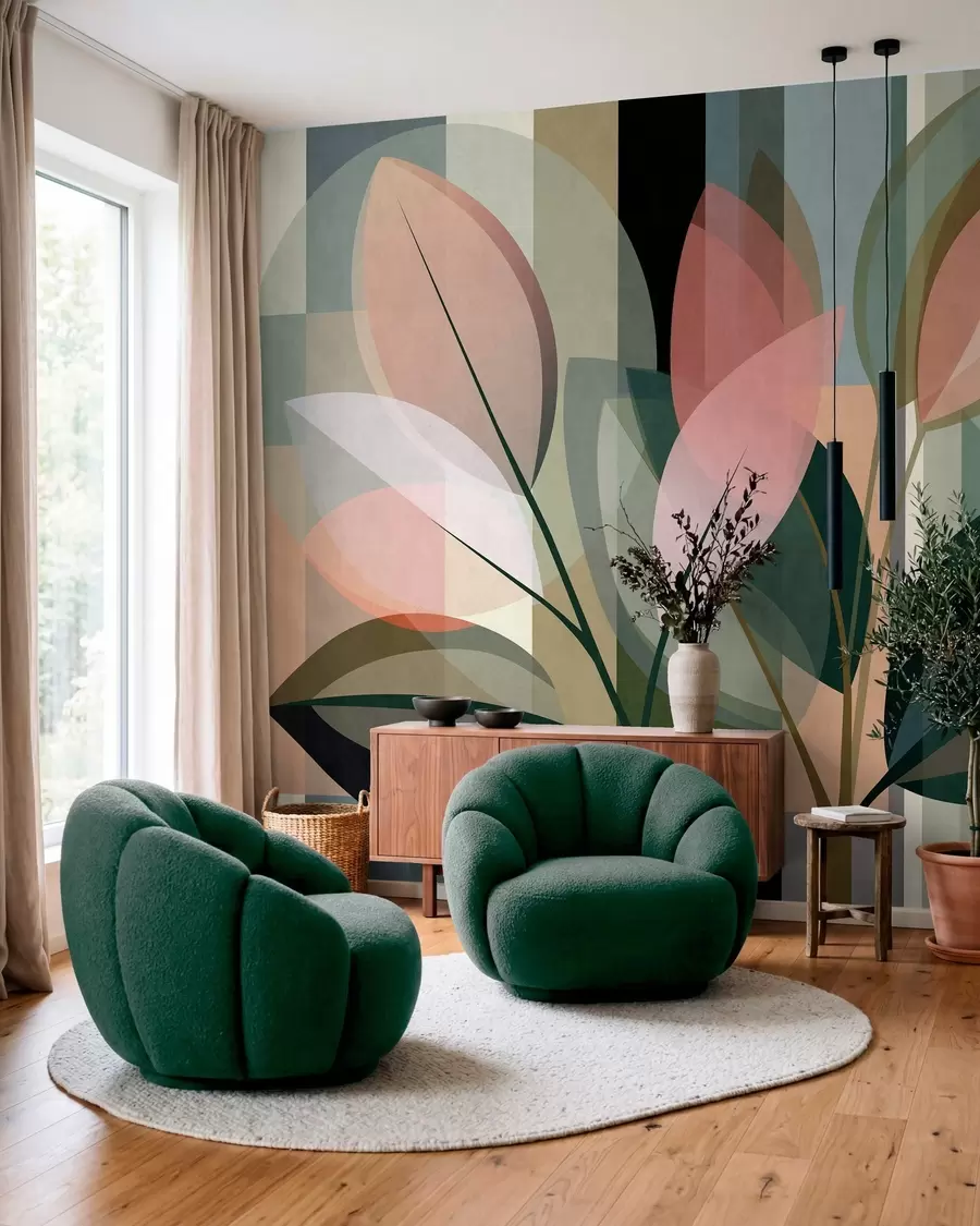 murales de pared Una elegante obra abstracta en la que aparecen plantas w05871