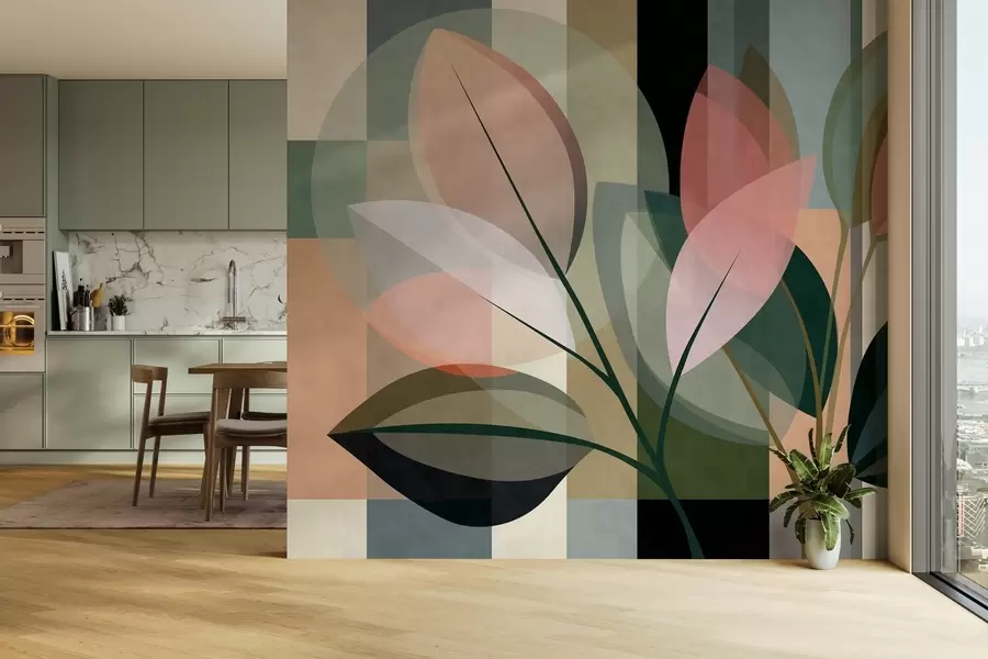 murales de pared Una elegante obra abstracta en la que aparecen plantas w05871